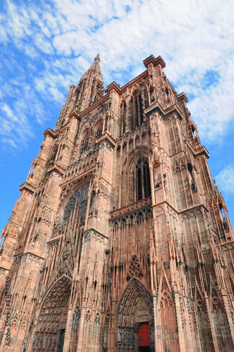 Angle view of tower of Cathedral in Strasbourg