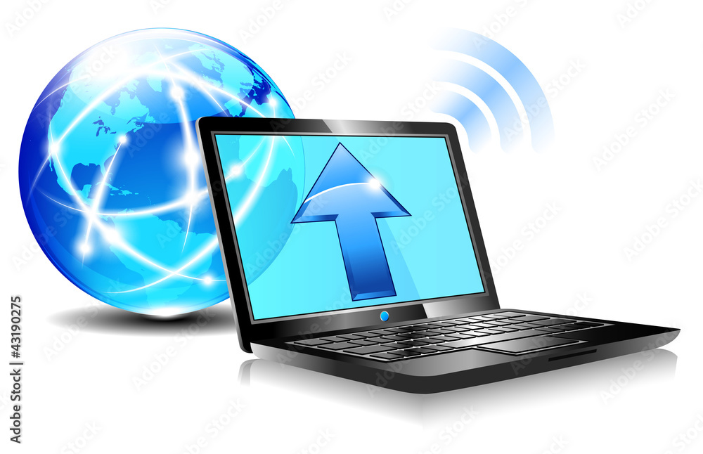 Upload to the internet cloud Icon - Laptop global World Upload to the internet cloud Icon - Laptop global World
