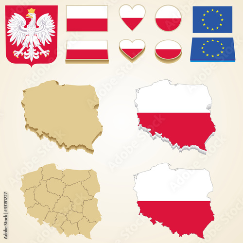 Poland Map, Vector 3D pack of Poland and flag
