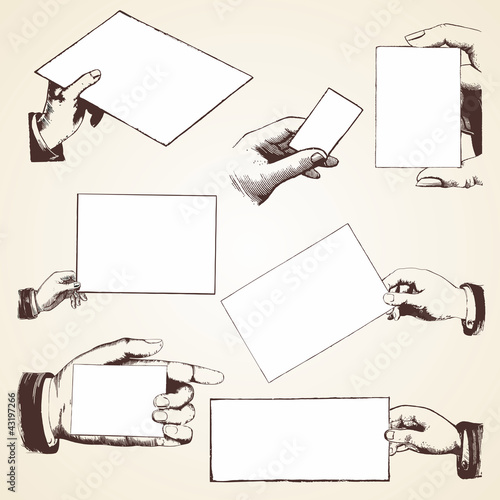 Set of Vintage Hands holding, handing, giving card