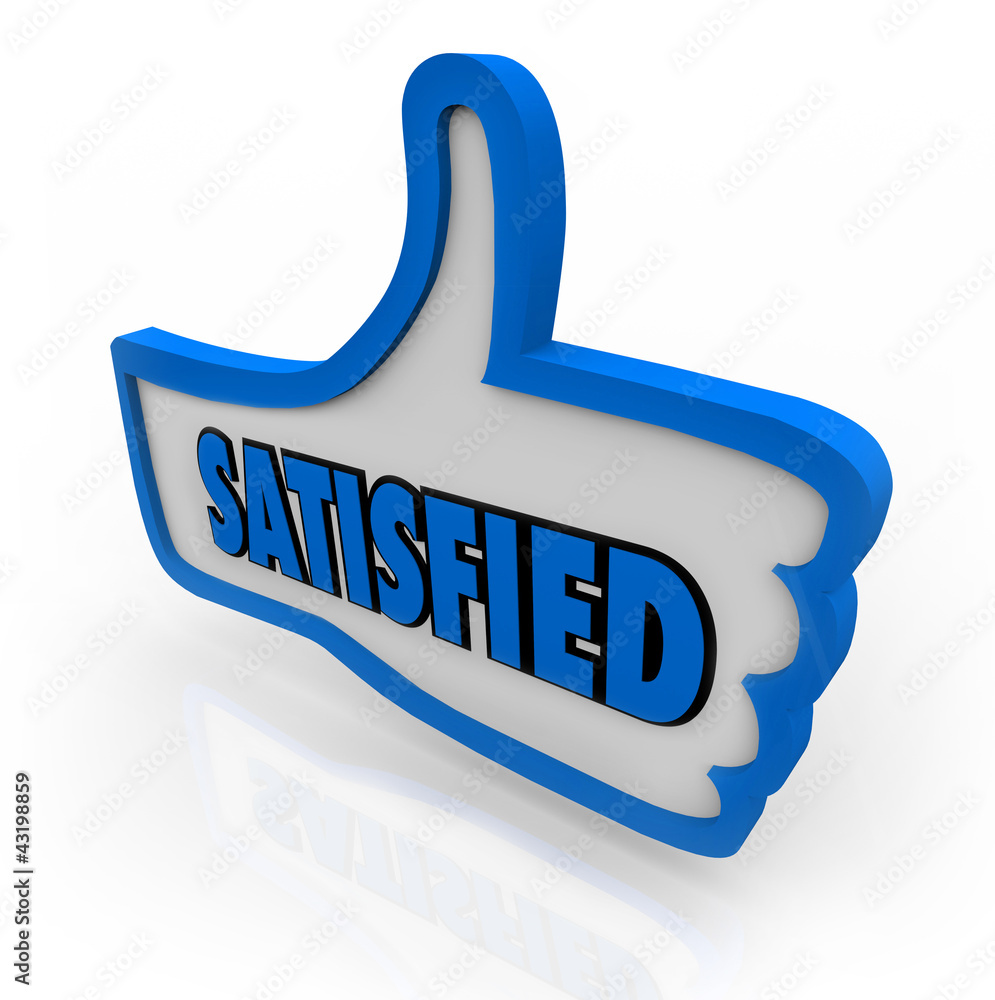 Satisfied Word on Blue Thumb Pleased Thumbs Up Satisfied Word on Blue Thumb Pleased Thumbs Up