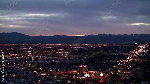 Helicopters under the Las Vegas at night. Bird's-eye view.