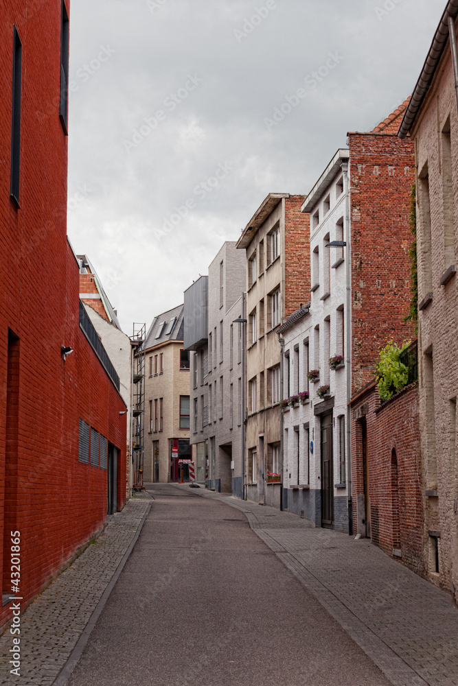 ancient narrow street in the Belgian city of Malines (Mechelen)