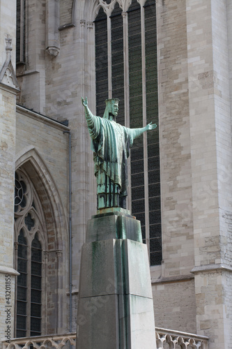 Statue at Sacred Rumold's cathedral in Malines, Belgium photo