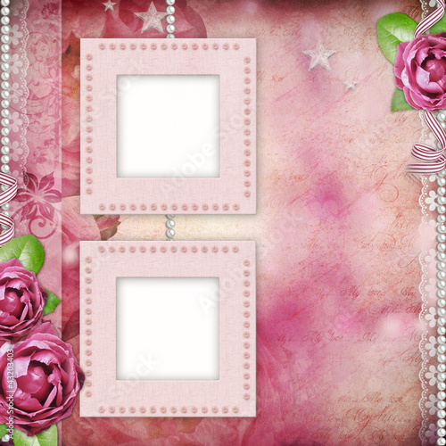 Album page - romantic background with frames, rose, lace, pearl, © o_april
