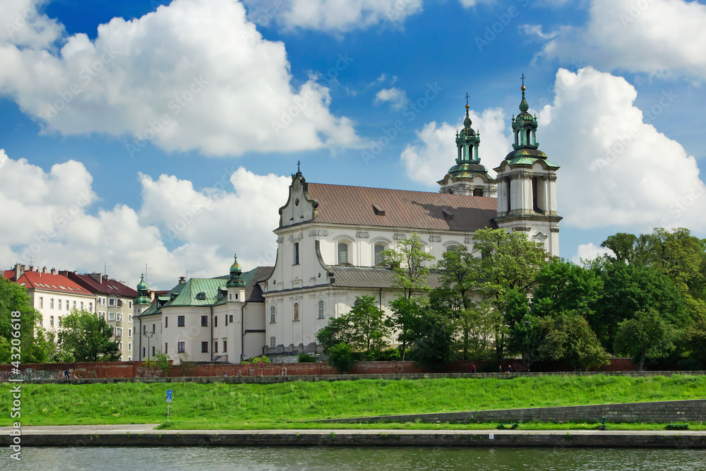 Cathedral Na Skalce in Cracow, near Vistula river in Krakow