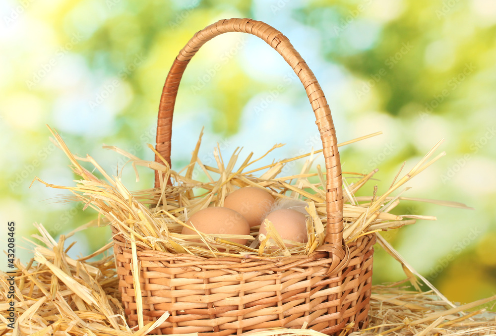 brown eggs in a wicker bascet brown eggs in a wicker bascet