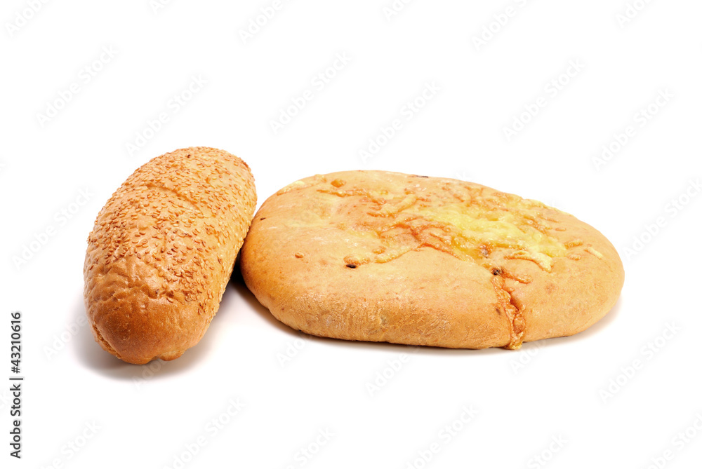 French baguette and Bread with cheese isolated on white French baguette and Bread with cheese isolated on white