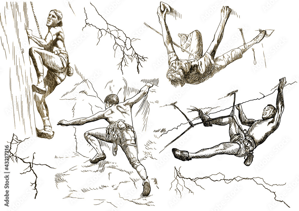 climbers in action (hand drawing collection of sketches) climbers in action (hand drawing collection of sketches)