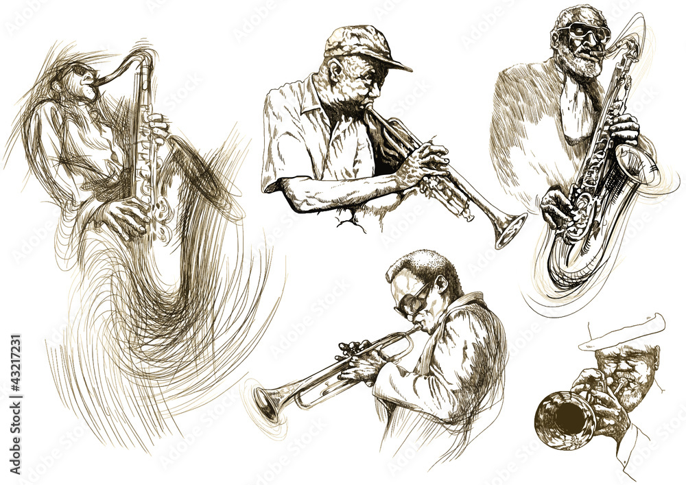 The New School Archives : Drawing/Painting/Print : Sketch and illustration  of Bix Beiderbecke for Book 