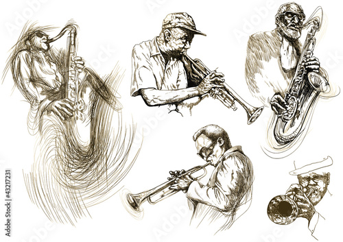jazz men (hand drawing collection of sketches) #43217231