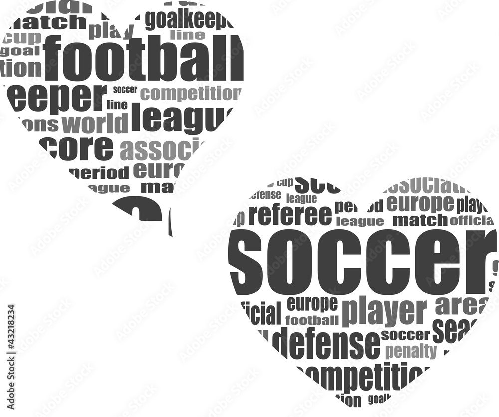 Football word cloud concept in heart shape Football word cloud concept in heart shape