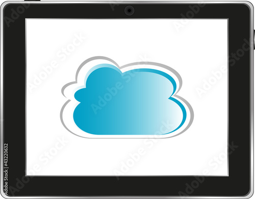 realistic computer tablet with cloud on background