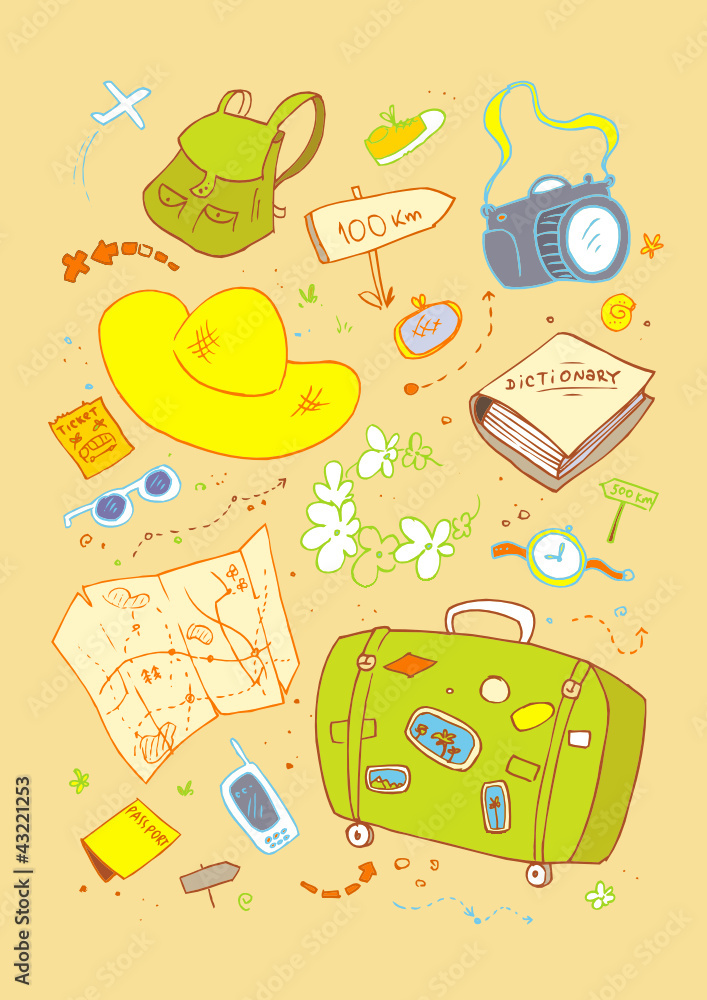 Cartoon beach symbols background. Cartoon beach symbols background.