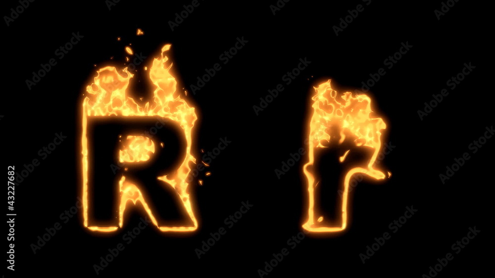 Upper and lower case R bursting into flames. Upper and lower case R bursting into flames.