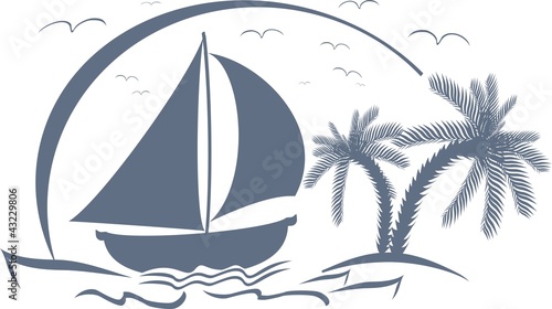sea - ship - seagul - palm