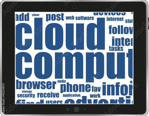 tablet pc and words on business themes. Vector