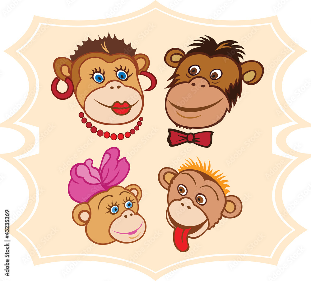 Portrait of cartoon monkey family Portrait of cartoon monkey family