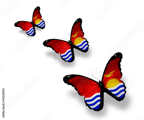 Three Kiribati flag butterflies  isolated on white