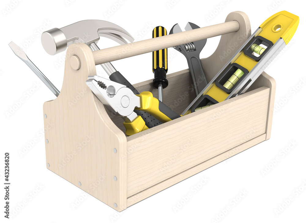Toolbox. Toolbox of wood. Miscellaneous Tools.