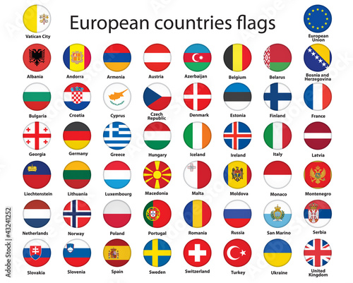 set of round buttons with flags of Europe vector illustration