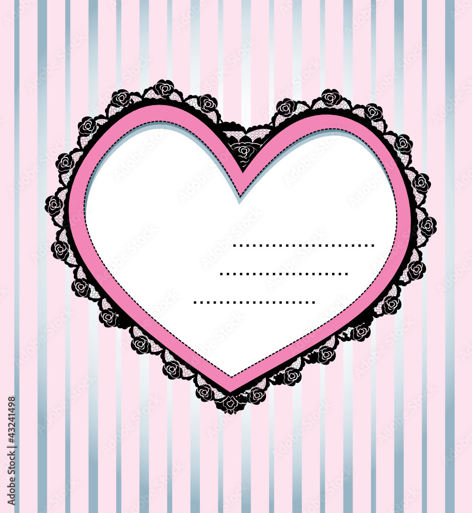heart shape lace doily on stripe background