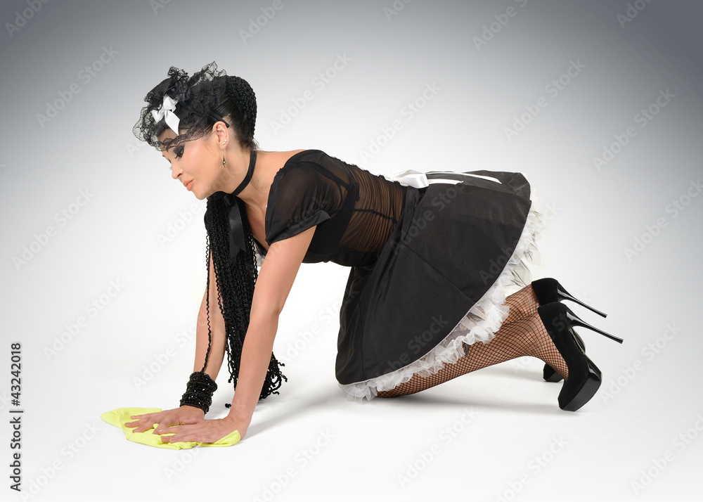 Beautiful sexy maid cleans the floor, concept cleaning Stock Photo | Adobe  Stock