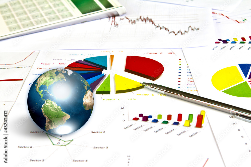 Pen and business graph with earth (Elements of this image furnis Pen and business graph with earth (Elements of this image furnis