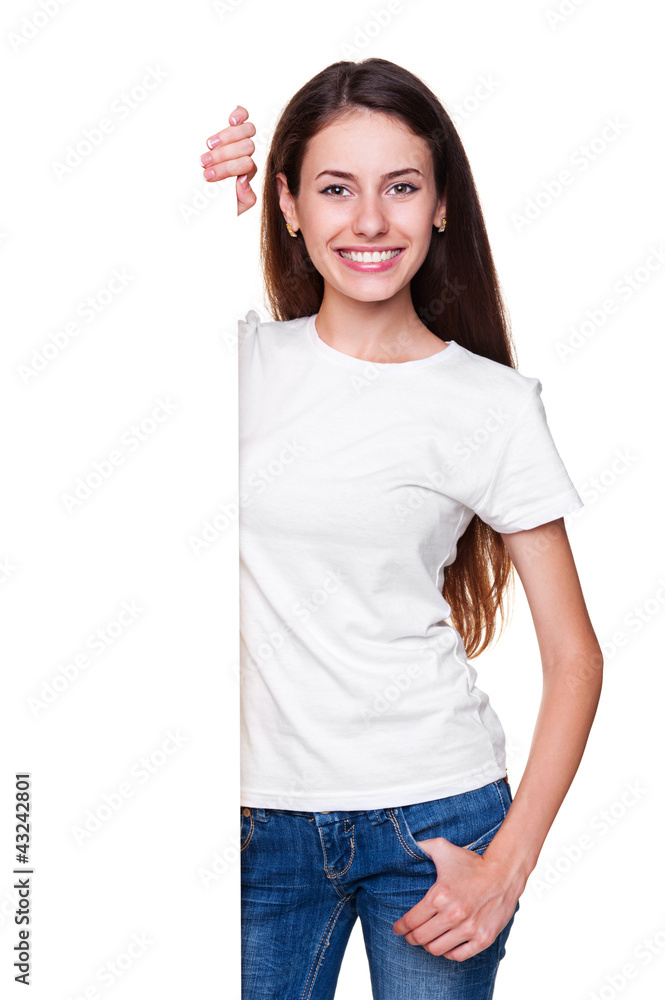 woman standing near empty blank woman standing near empty blank