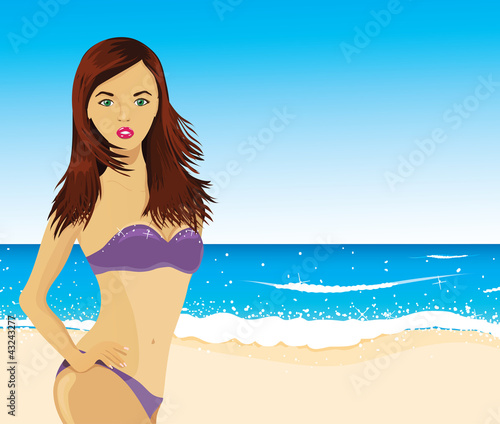 Summer woman on the beach, vector image