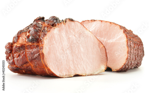Two pieces of ham isolated on white