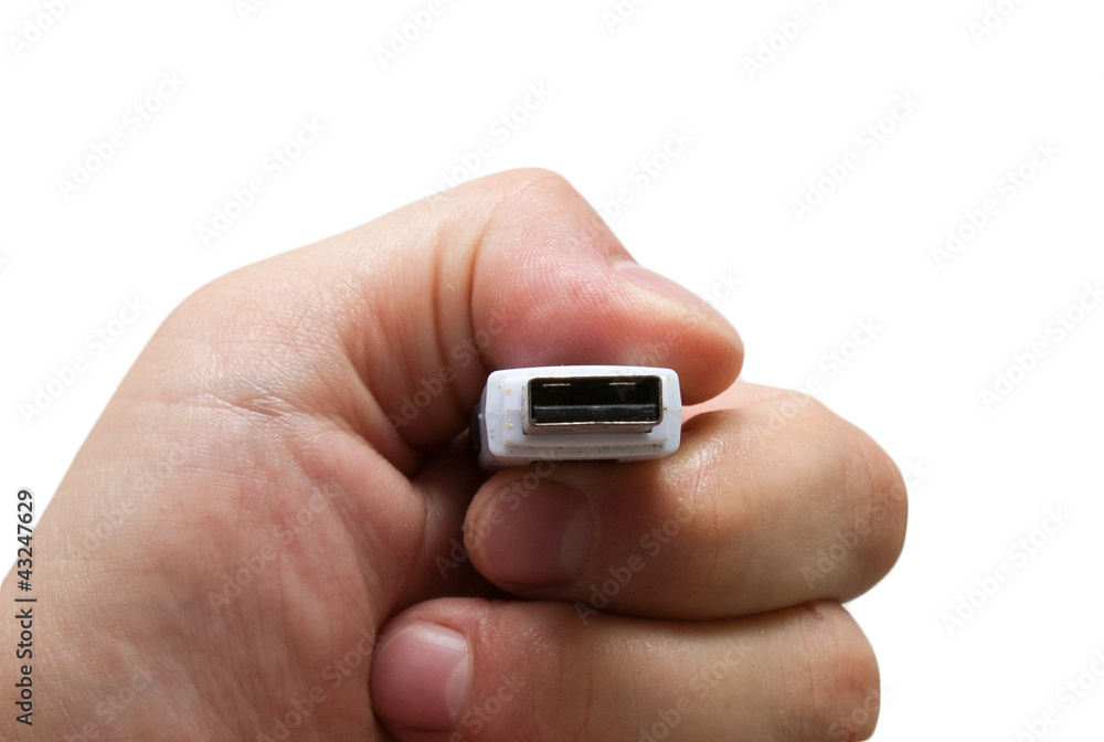 USB flash drive in hand on white background USB flash drive in hand on white background