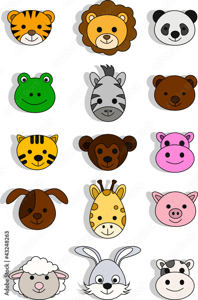 a collection of cartoon illustration of a cute animal head