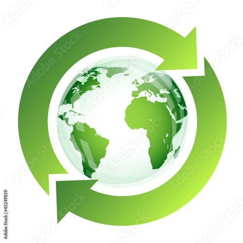 Recycle sign with green globe