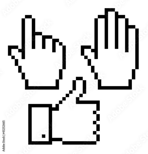 Set of pixelated hand icons, vector