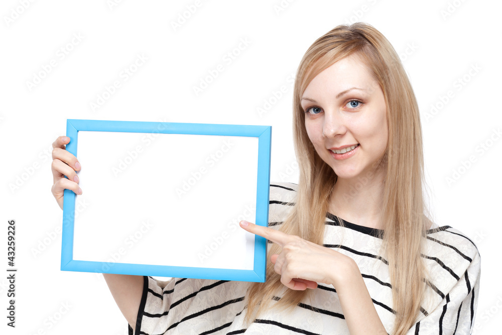Beautiful young woman with white board Beautiful young woman with white board