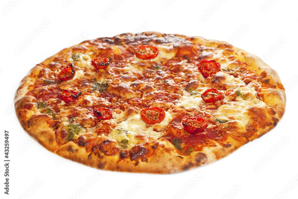 Close-up of stone backed pizza margarita Close-up of stone backed pizza margarita