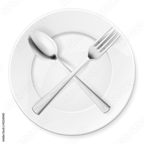 Spoon, fork and plate