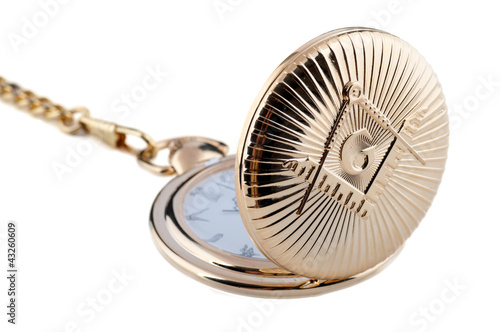 Картината върху платно freemason's golden pocket watch