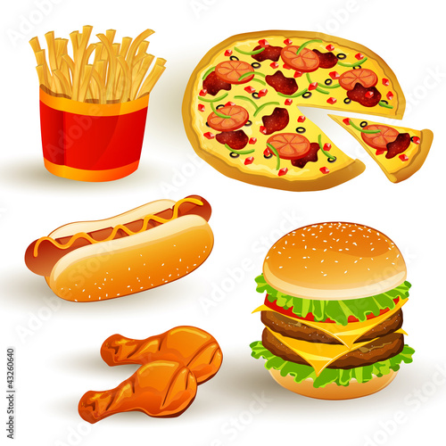 Set with Colorful Vector Fast Food Icons