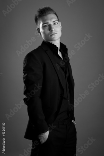 Confident man portrait. Black and white image.