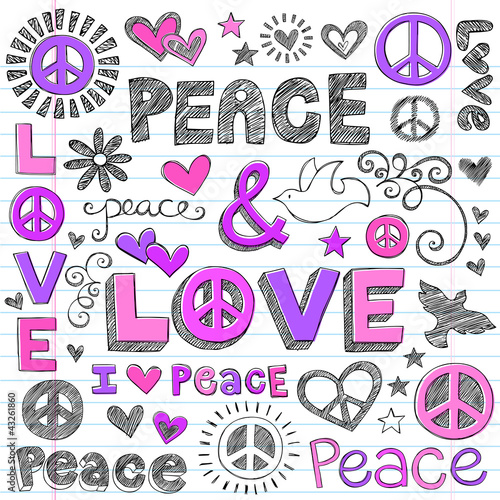 Peace & Love Sketchy Notebook Doodles Vector Design Elements
