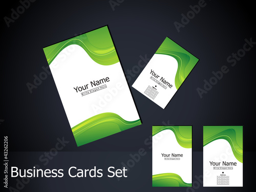 abstract green business card with wave