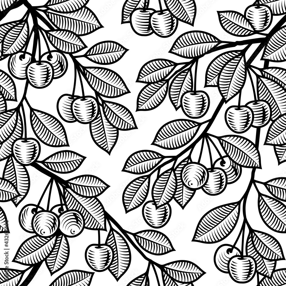 Fototapeta premium Seamless cherry background black and white