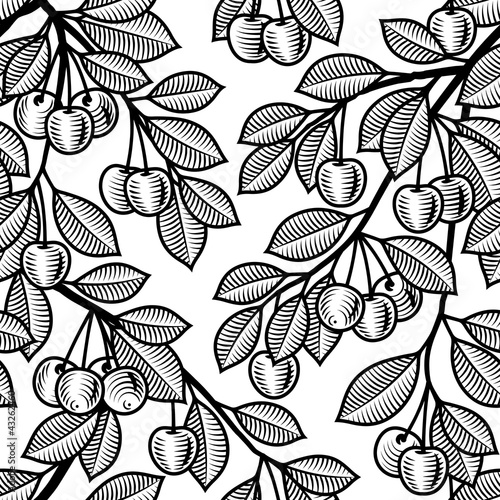 Seamless cherry background black and white