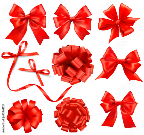 Big set of red gift bows with ribbons Vector