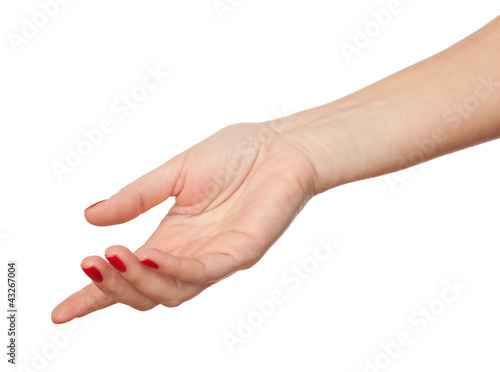 Fotografia outstretched hand isolated on white. shallow depth of field.