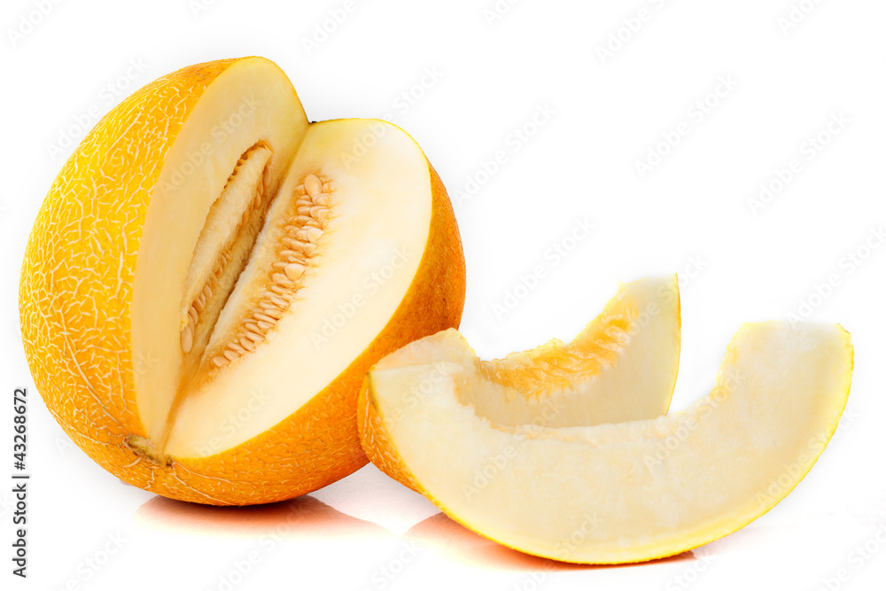 sliced ripe aromatic melon on a white sliced ripe aromatic melon on a white