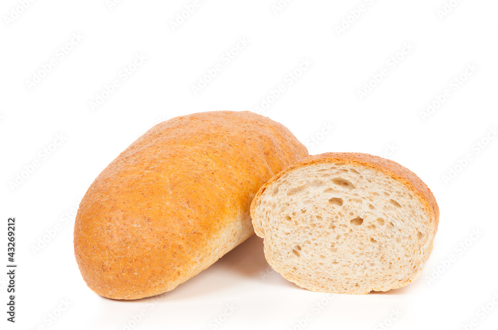 Loaf of bread with bran isolated on white