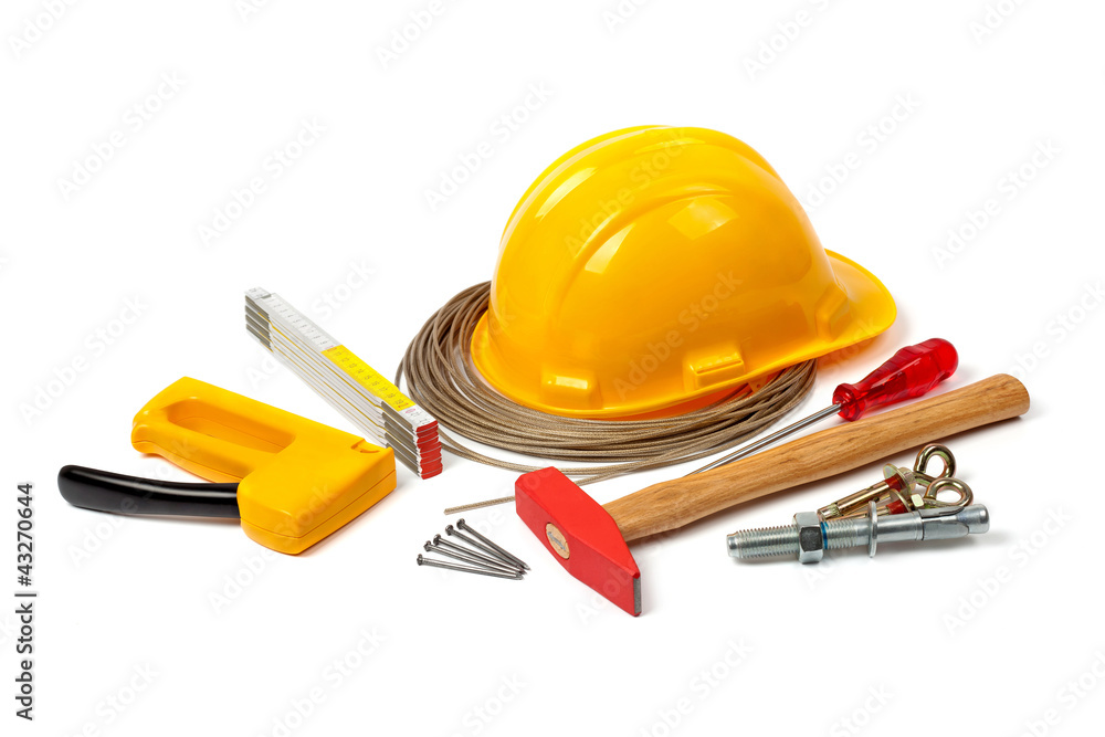 construction tools on white blank background construction tools on white blank background